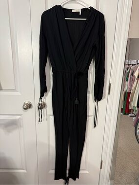 Chloe Black Long-Sleeve Wrap Jumpsuit with Waist Tie